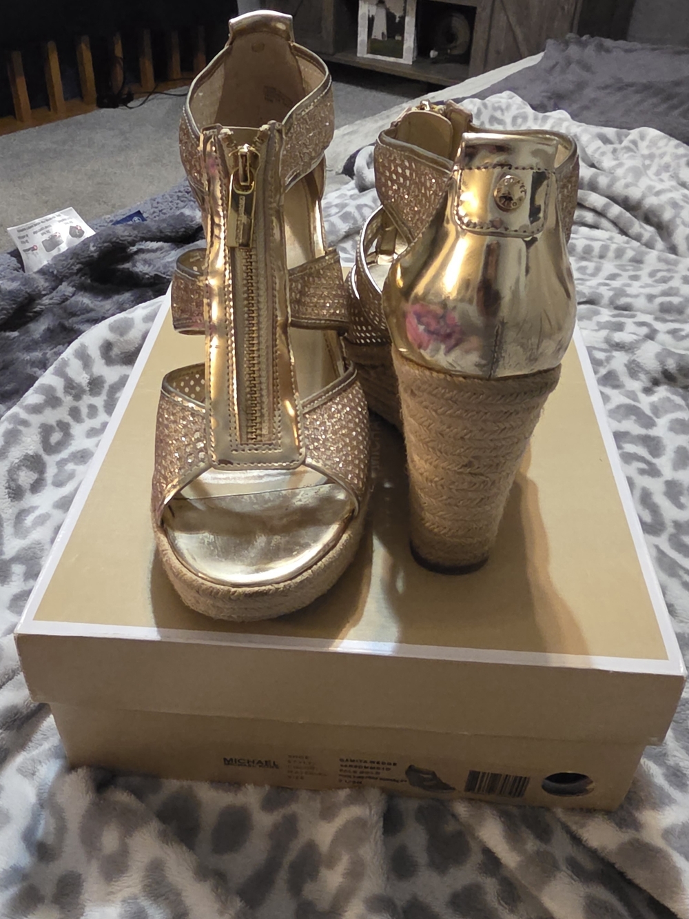 Michael Kors Damita Gold Metallic Espadrille Wedge Sandals - Picture 4 of 12